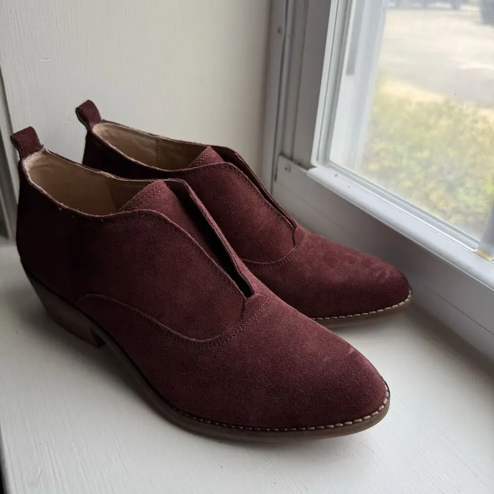 Lucky Brand Fimberly Suede Ankle Boots Sz 9 NWOB Wine Burgundy